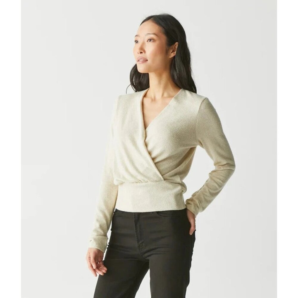 Michael Stars India Glitter Knit Surplice Top Sweater Gold Size XS NWT